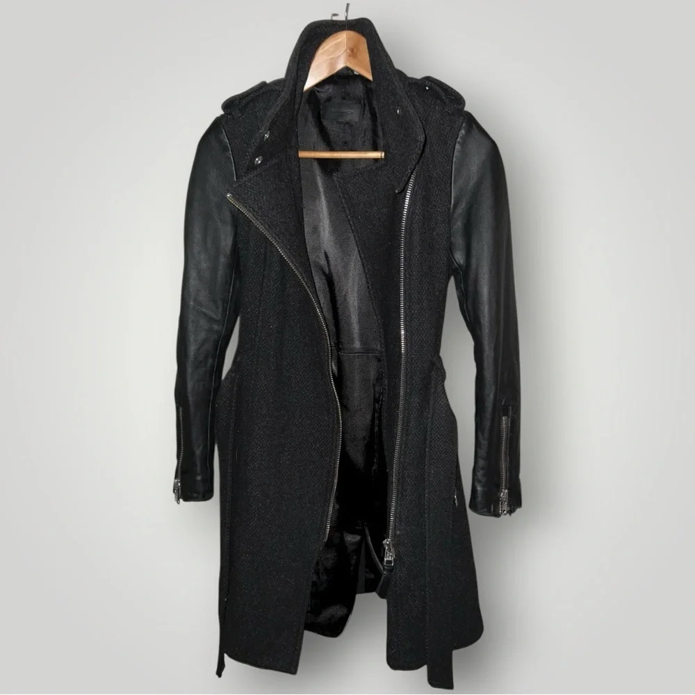 Mackage Women’s Wool Coat with Leather Sleeves – Size XS - Picture 2 of 3